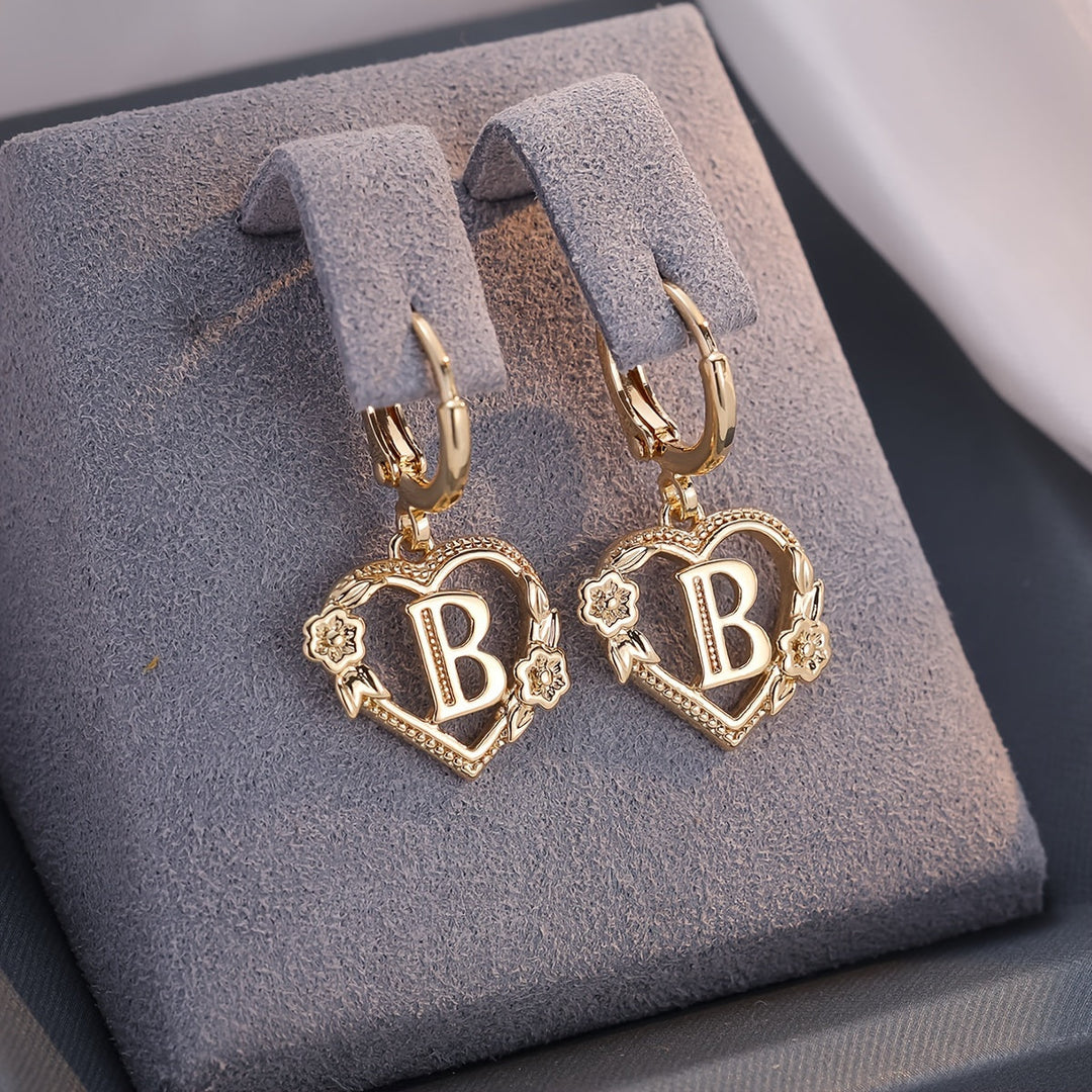 Kalsten | Dainty Initial Letter Heart Hoop Earrings