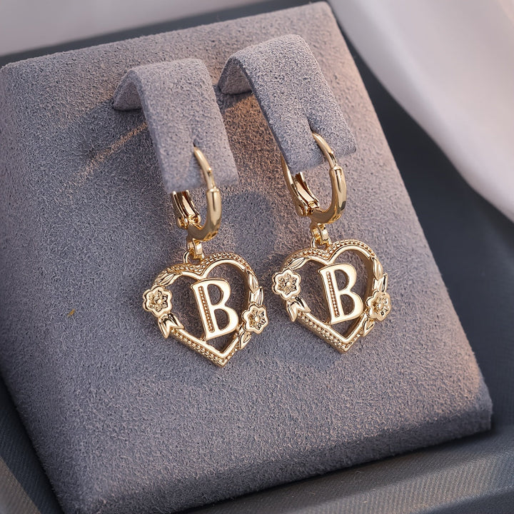 Kalsten | Dainty Initial Letter Heart Hoop Earrings