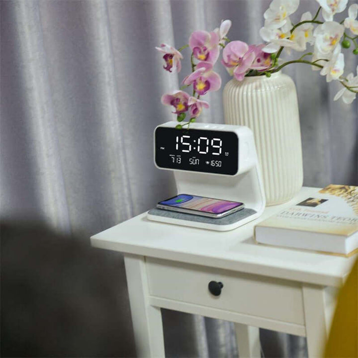 Creative 3 In 1 Bedside Lamp Wireless Charging LCD Screen Alarm Clock  Wireless Phone Charger | Kalsten