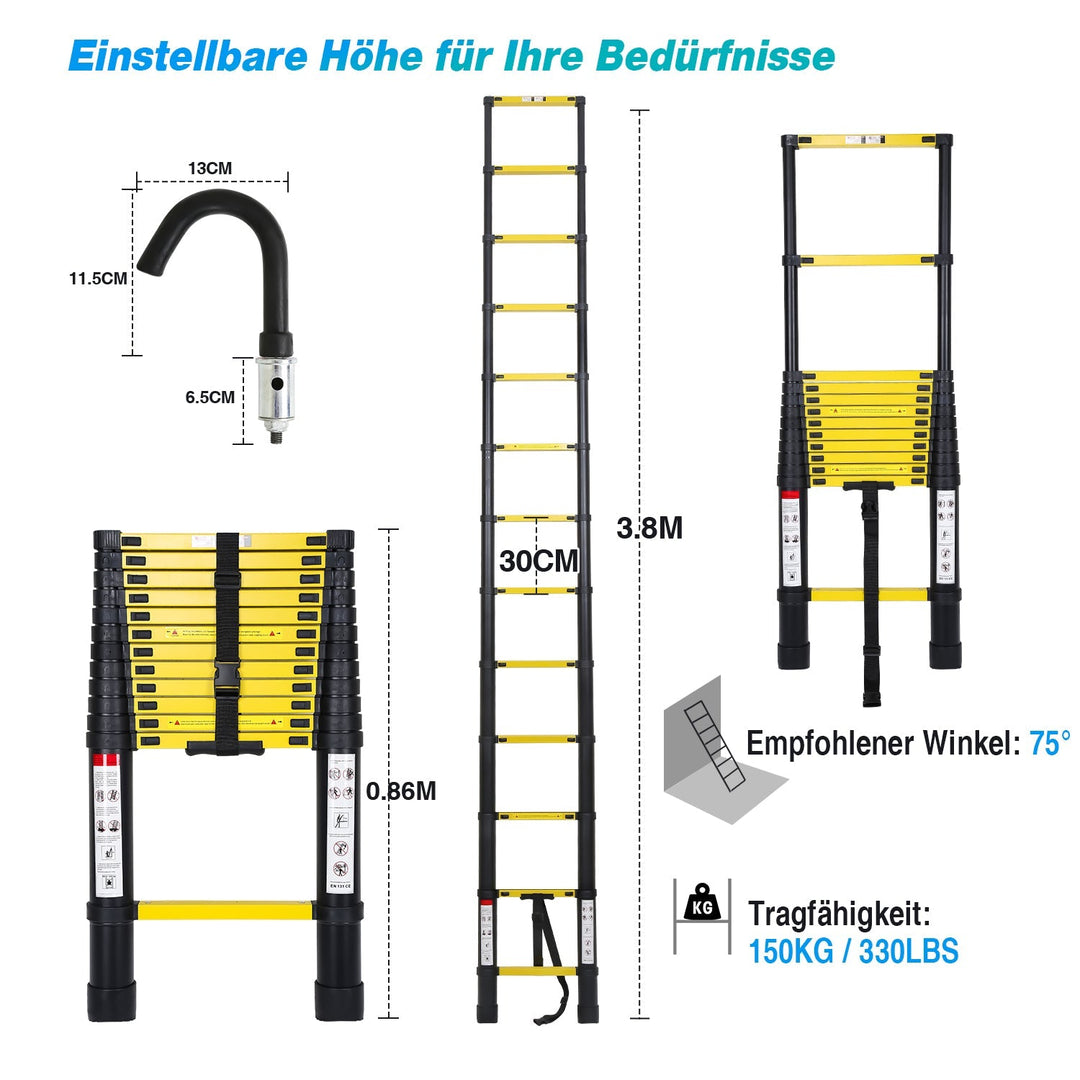 Telescopic Ladder Aluminum with Removable Hook | Kalsten