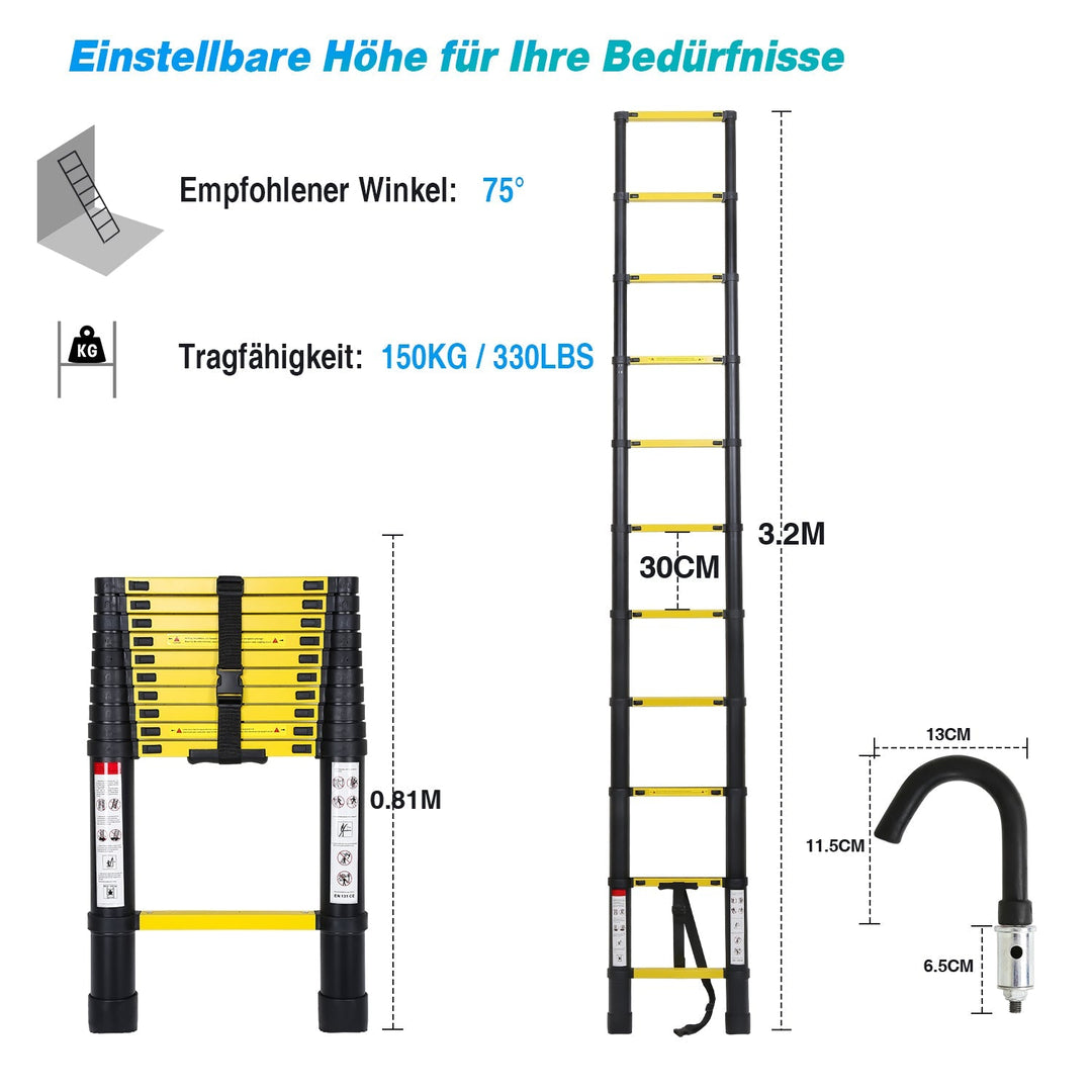 Telescopic Ladder Aluminum with Removable Hook | Kalsten