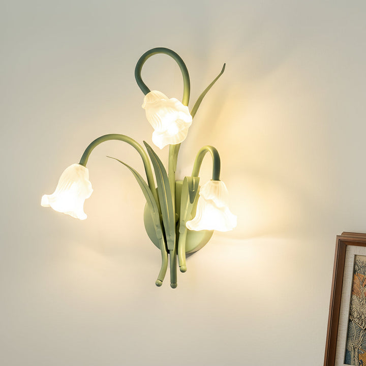 LED Wall Sconce Light – French Country Floral Green Iron Glass (30x27cm / 11.8x10.6in) | Noxord