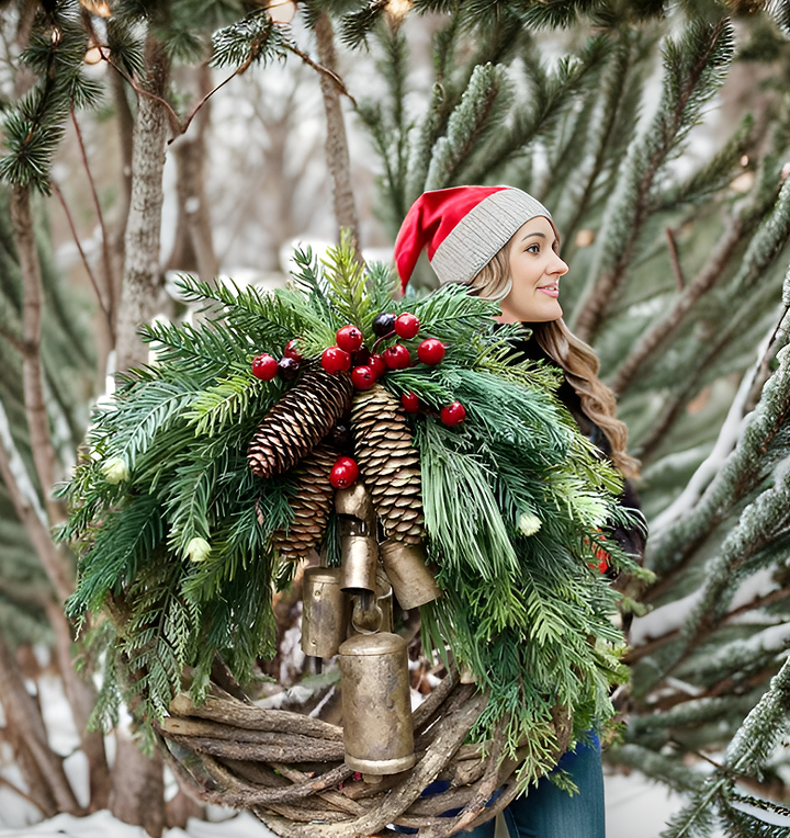 Rustic Boho Christmas Wreath with Pine Cones