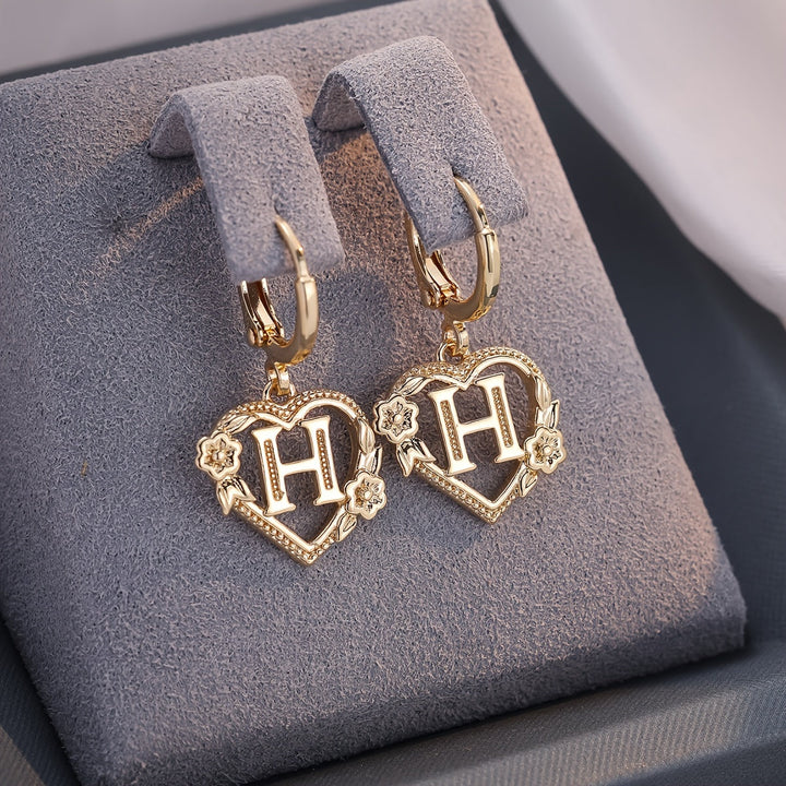 Kalsten | Dainty Initial Letter Heart Hoop Earrings