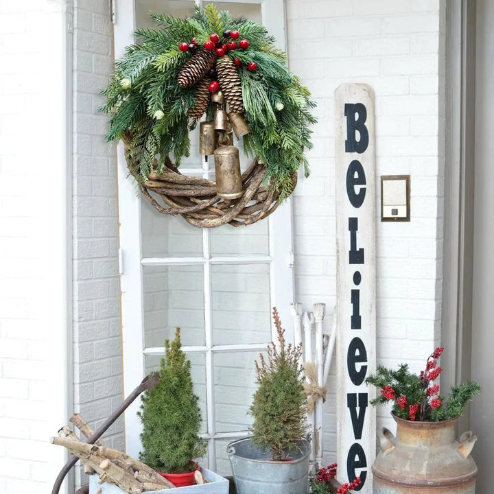 Rustic Boho Christmas Wreath with Pine Cones