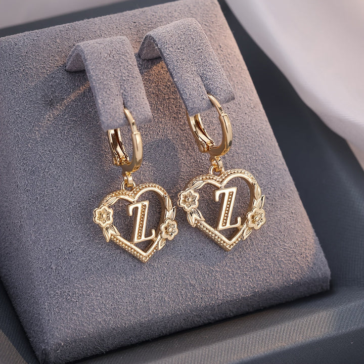 Kalsten | Dainty Initial Letter Heart Hoop Earrings