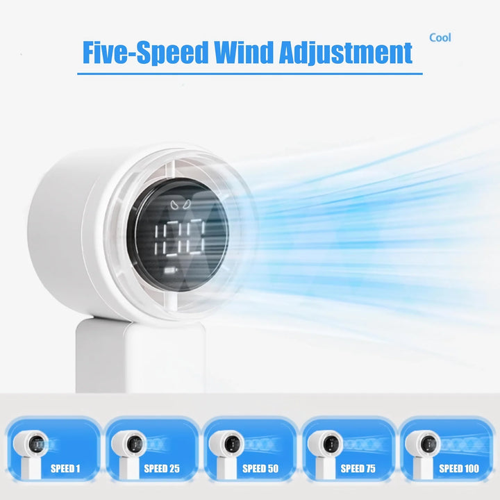 Compact High-Speed Handheld Fan with Digital Display - USB Rechargeable, 5 Speeds | Kalsten