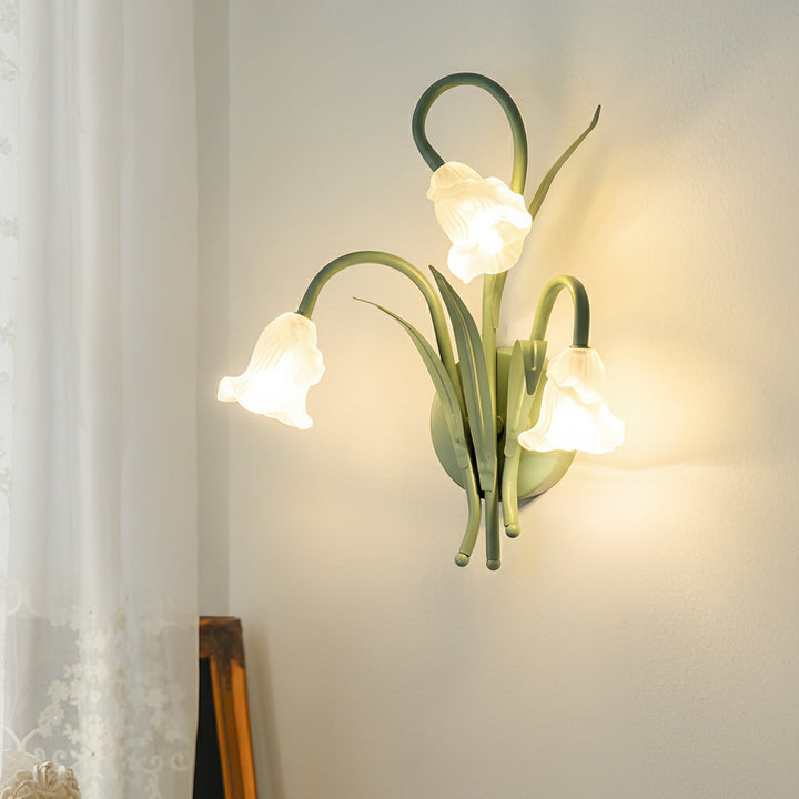 LED Wall Sconce Light – French Country Floral Green Iron Glass (30x27cm / 11.8x10.6in) | Noxord