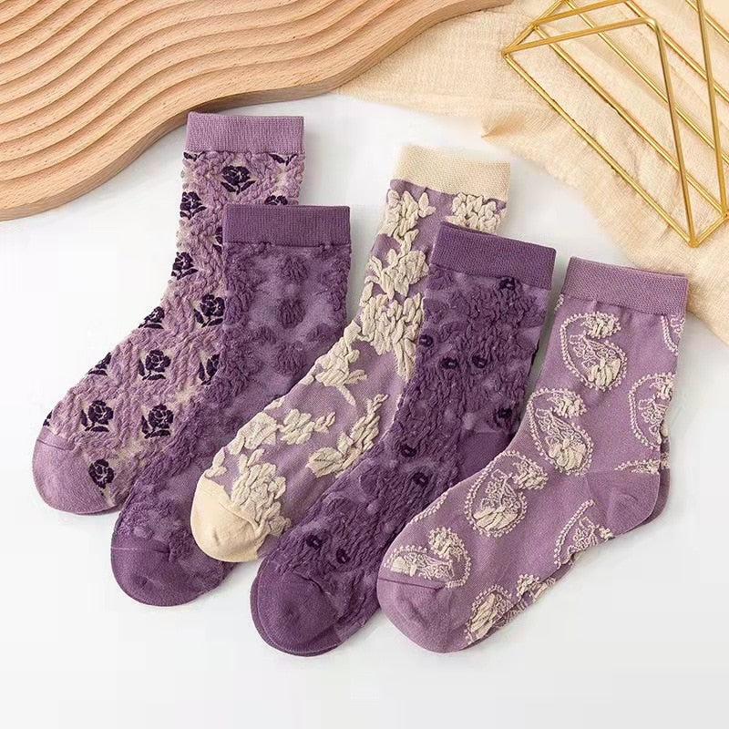 Kalsten | 5 Pair Vintage Flower Embroidery Socks