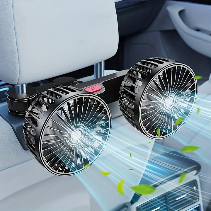 1 Pc Car Fan, Car Small Air Conditioner, Double-headed Rear Fan, Strong Wind, 360 Degrees Rotation, Large Air Volume, Subwoofer Operation, Base Fixed Clip Mounting Method, Suitable For Car Home | Kalsten