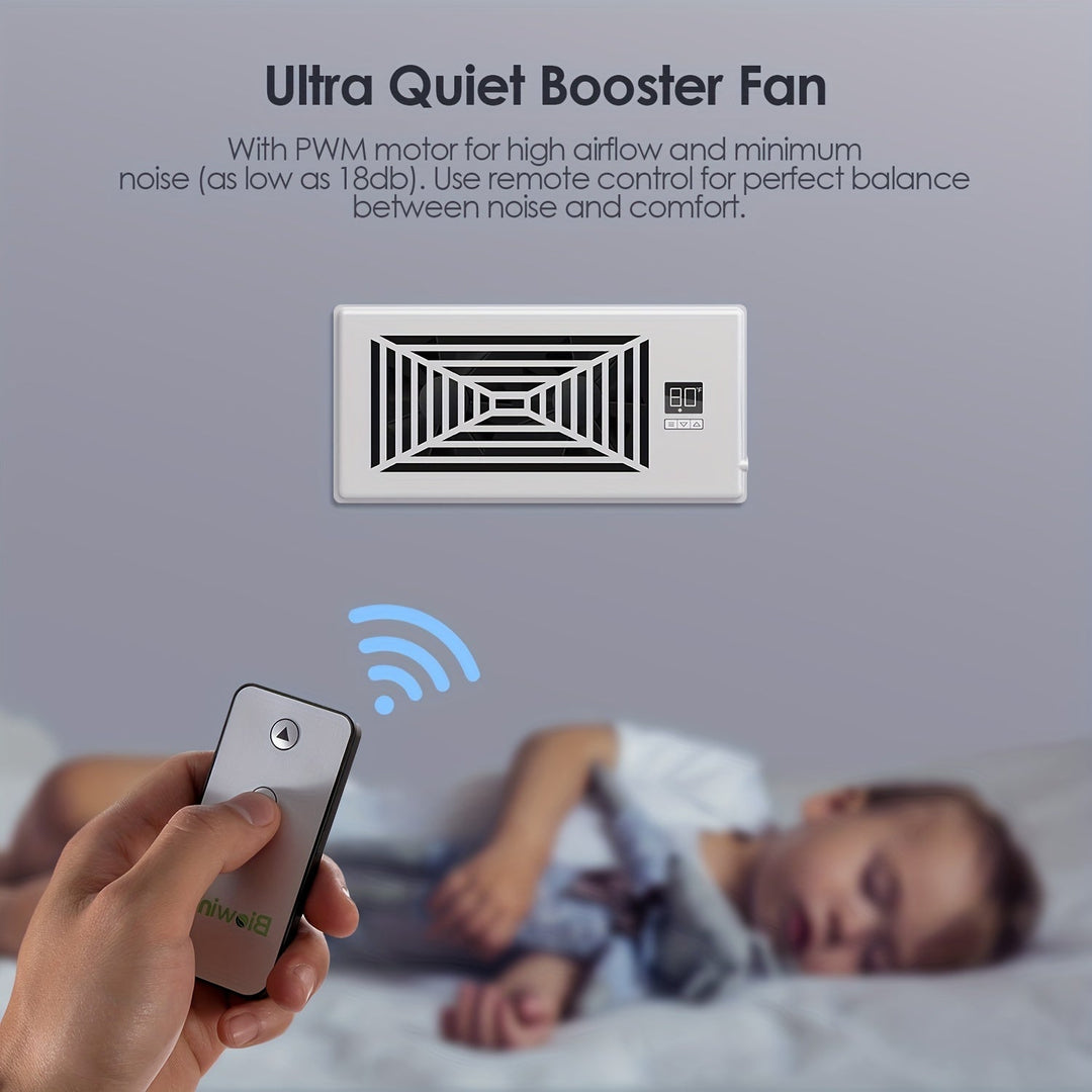 4" x 10" Smart Register Booster Fan – HVAC Building Supplies with Remote Control, Thermostat Control – Quiet Operation for Efficient Heating and Cooling | Kalsten