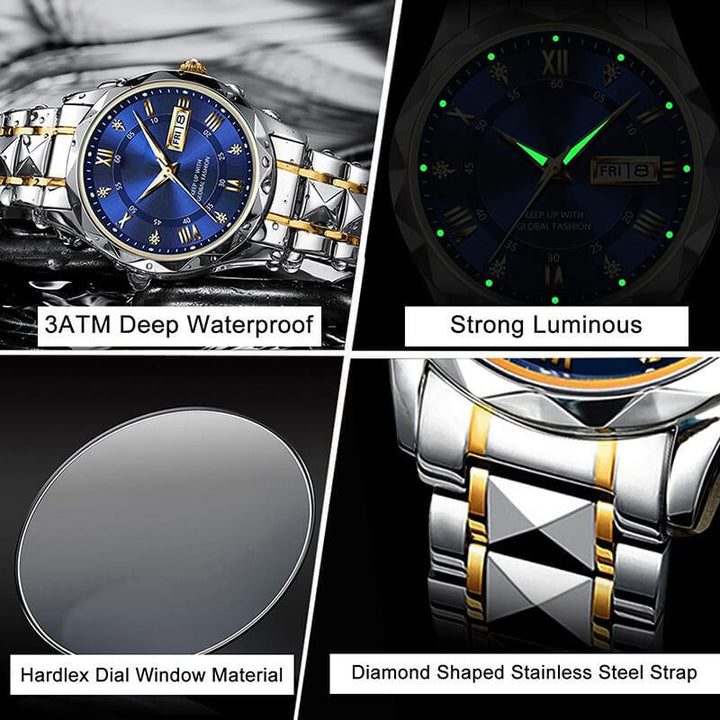 Kalsten | Waterproof Luminous Stainless Steel Two-tone Quartz Men's Watch