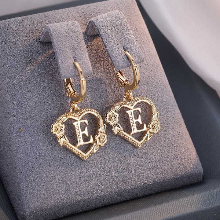 Kalsten | Dainty Initial Letter Heart Hoop Earrings