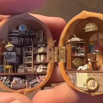 Kalsten | Miniature Walnut House Ornament | Handmade Gift | Clay & Wood Details with Light-Up Design