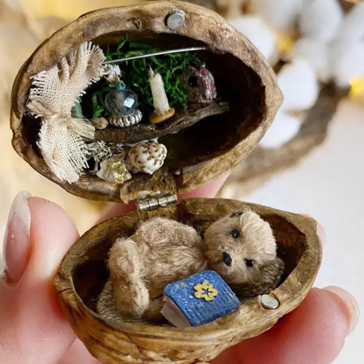Kalsten | Miniature Walnut House Ornament | Handmade Gift | Clay & Wood Details with Light-Up Design