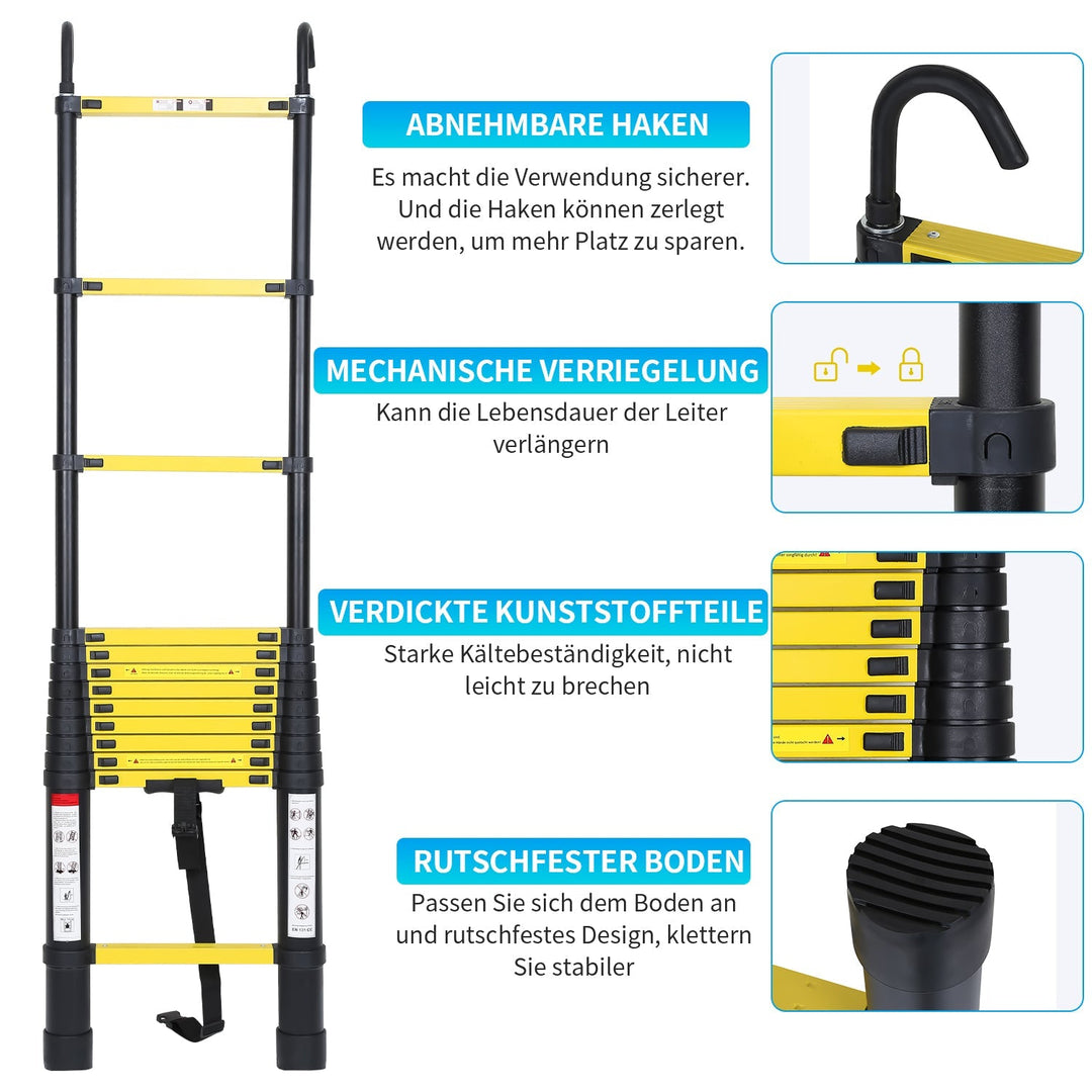 Telescopic Ladder Aluminum with Removable Hook | Kalsten