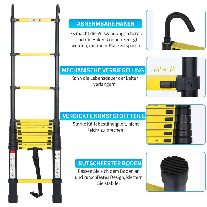 Telescopic Ladder Aluminum with Removable Hook | Kalsten