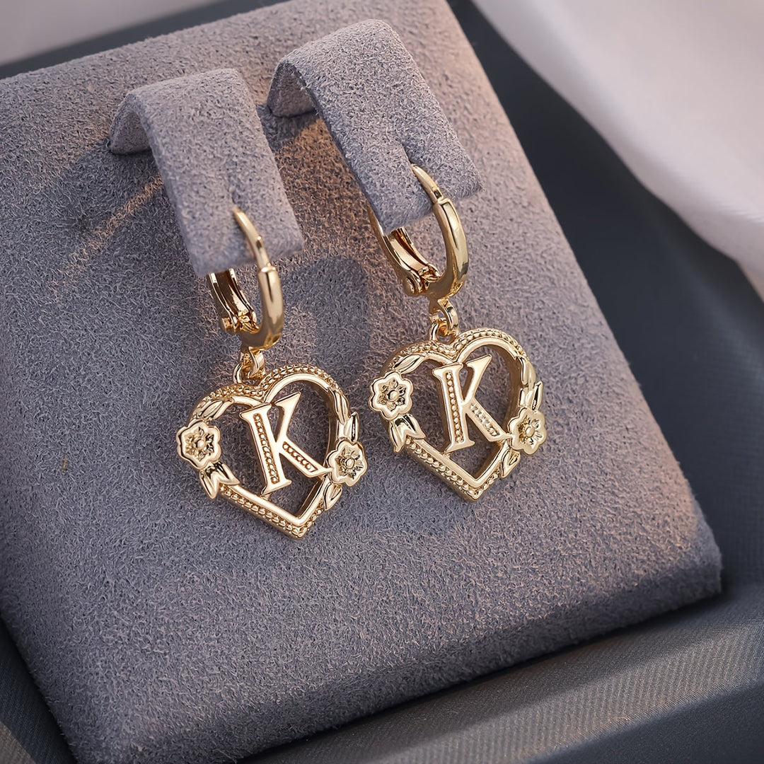 Kalsten | Dainty Initial Letter Heart Hoop Earrings