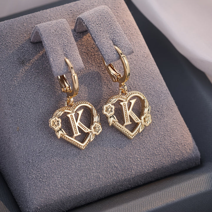 Kalsten | Dainty Initial Letter Heart Hoop Earrings