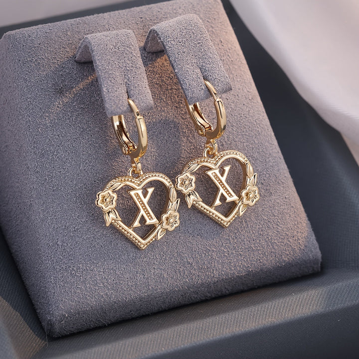 Kalsten | Dainty Initial Letter Heart Hoop Earrings