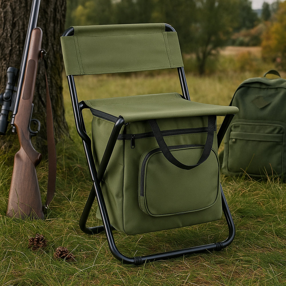Folding Camping Chair with Backrest and Cooler Bag – Green | Kalsten