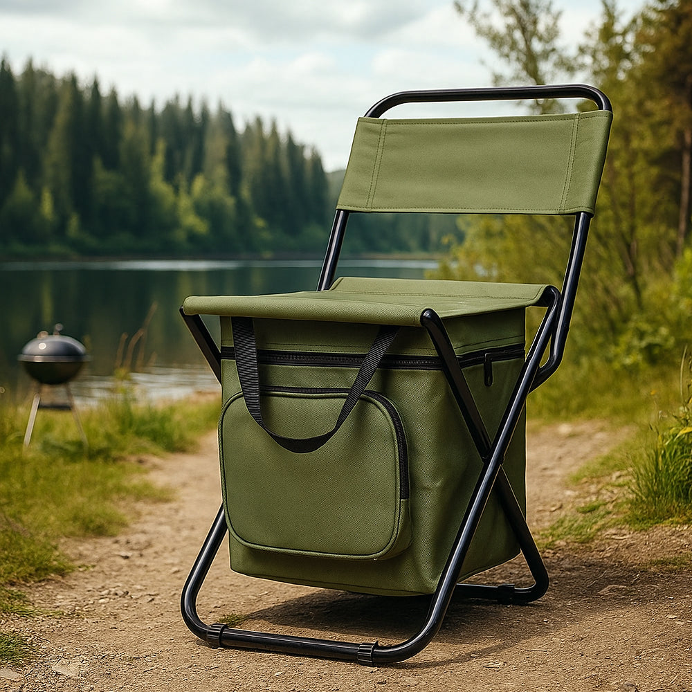 Folding Camping Chair with Backrest and Cooler Bag – Green | Kalsten