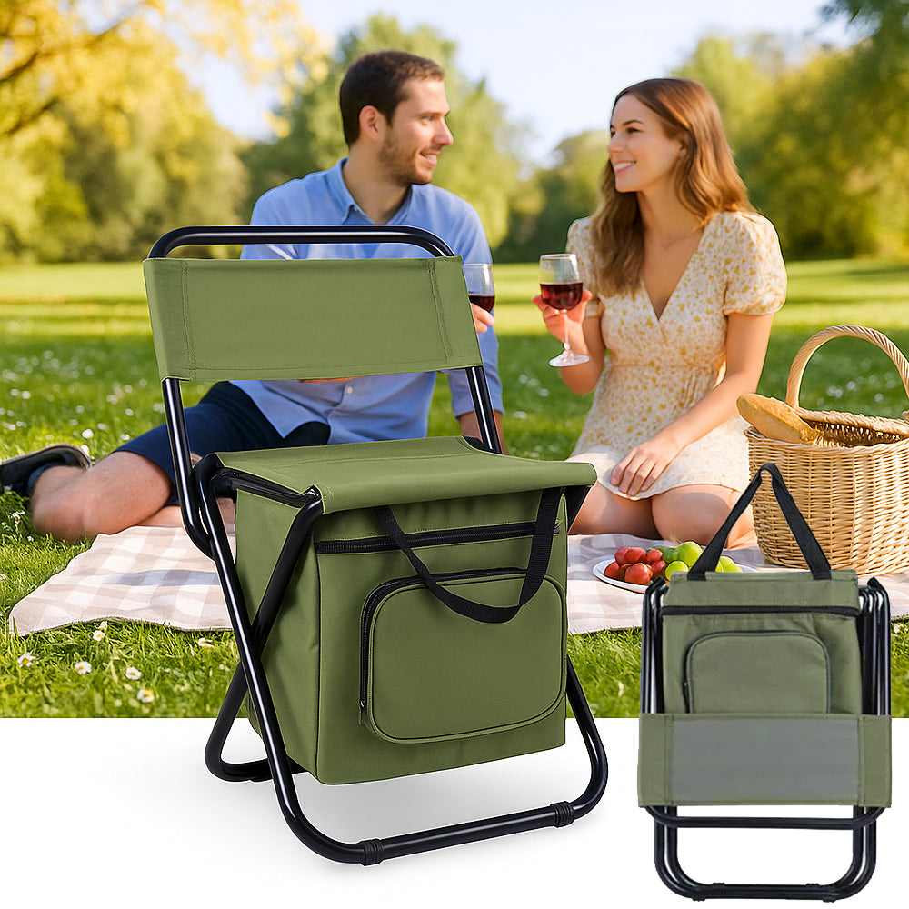 Folding Camping Chair with Backrest and Cooler Bag – Green | Kalsten