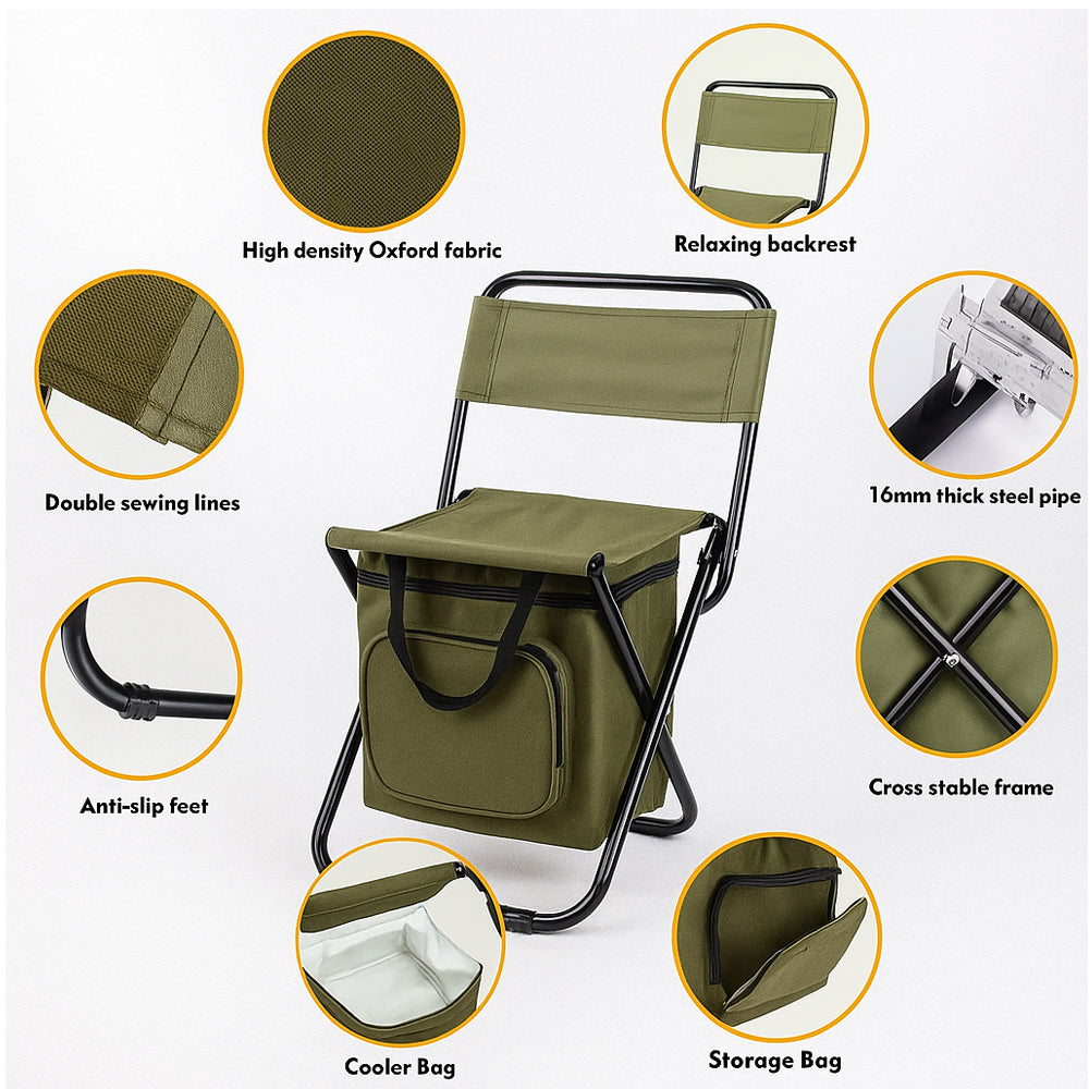 ChillPack Outdoor Chair – Foldable Camping Chair with Backrest and Integrated Cooler Bag | Kalsten