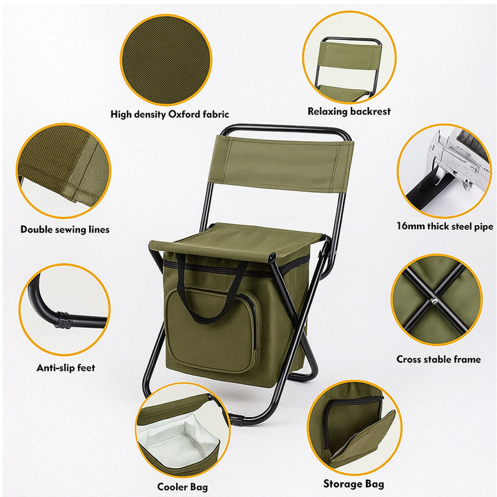 Folding Camping Chair with Backrest and Cooler Bag – Green | Kalsten