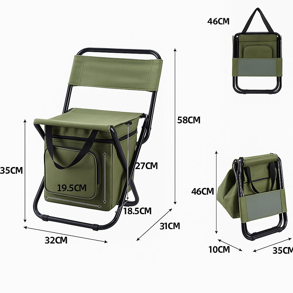 Folding Camping Chair with Backrest and Cooler Bag – Green | Kalsten