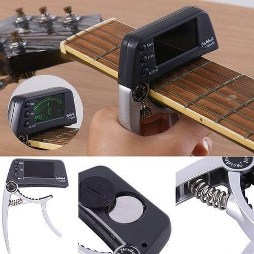 Capo & Tuner "TuneGrip" – 2-in-1 Guitar accessory with LCD screen | Kalsten