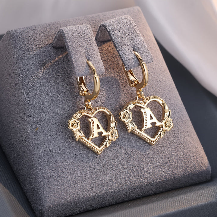 Kalsten | Dainty Initial Letter Heart Hoop Earrings