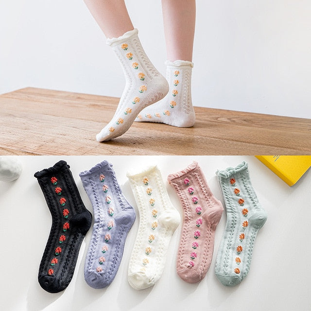 Kalsten | 5 Pair Vintage Flower Embroidery Socks