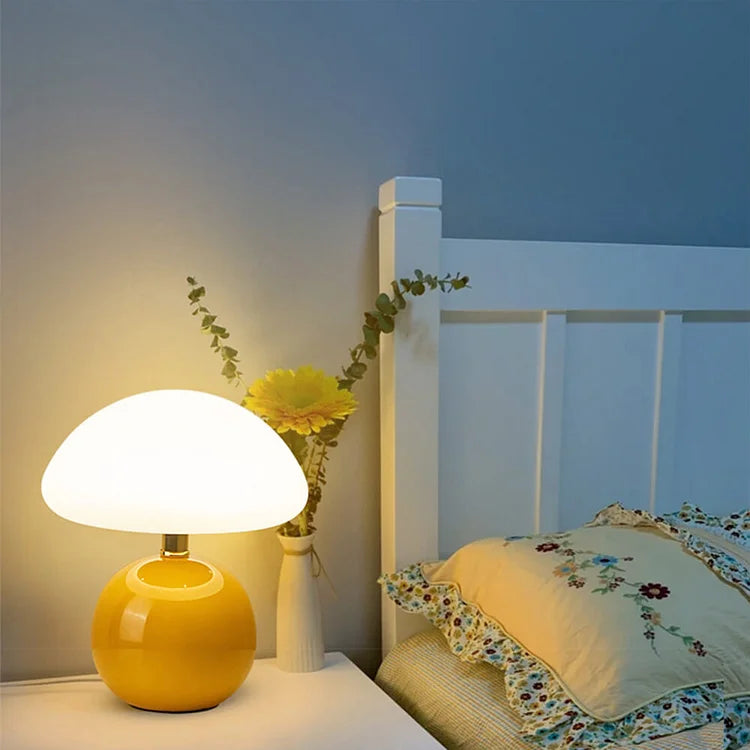 Ceramic Base Bedside Lamp with Mushroom Shade