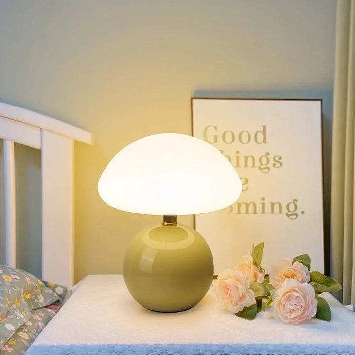 Ceramic Base Bedside Lamp with Mushroom Shade