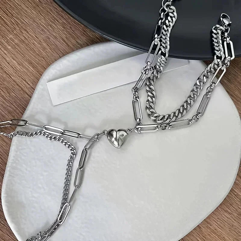 Kalsten | Couples Magnetic Heart Cuban & Paperclip Chain Bracelet Set