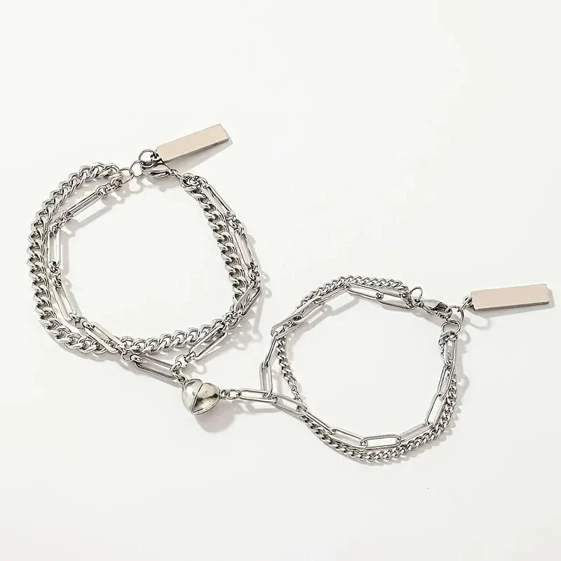Kalsten | Couples Magnetic Heart Cuban & Paperclip Chain Bracelet Set
