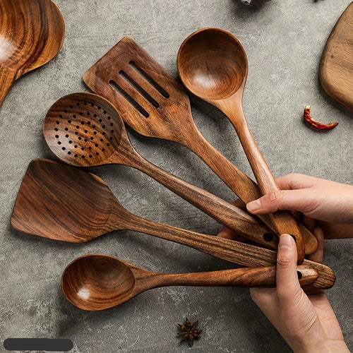 Natural Teak Wood Kitchen Utensil Set