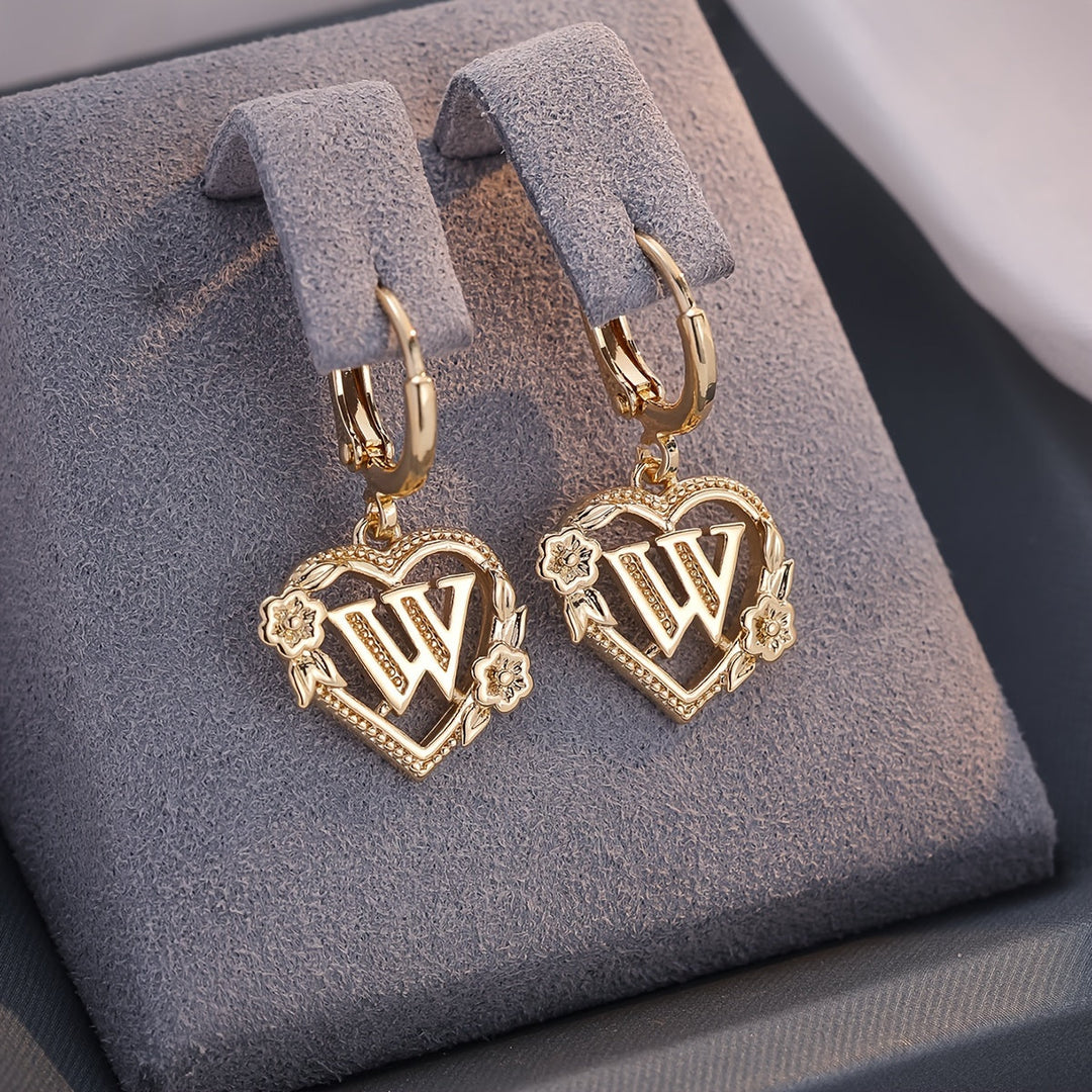 Kalsten | Dainty Initial Letter Heart Hoop Earrings