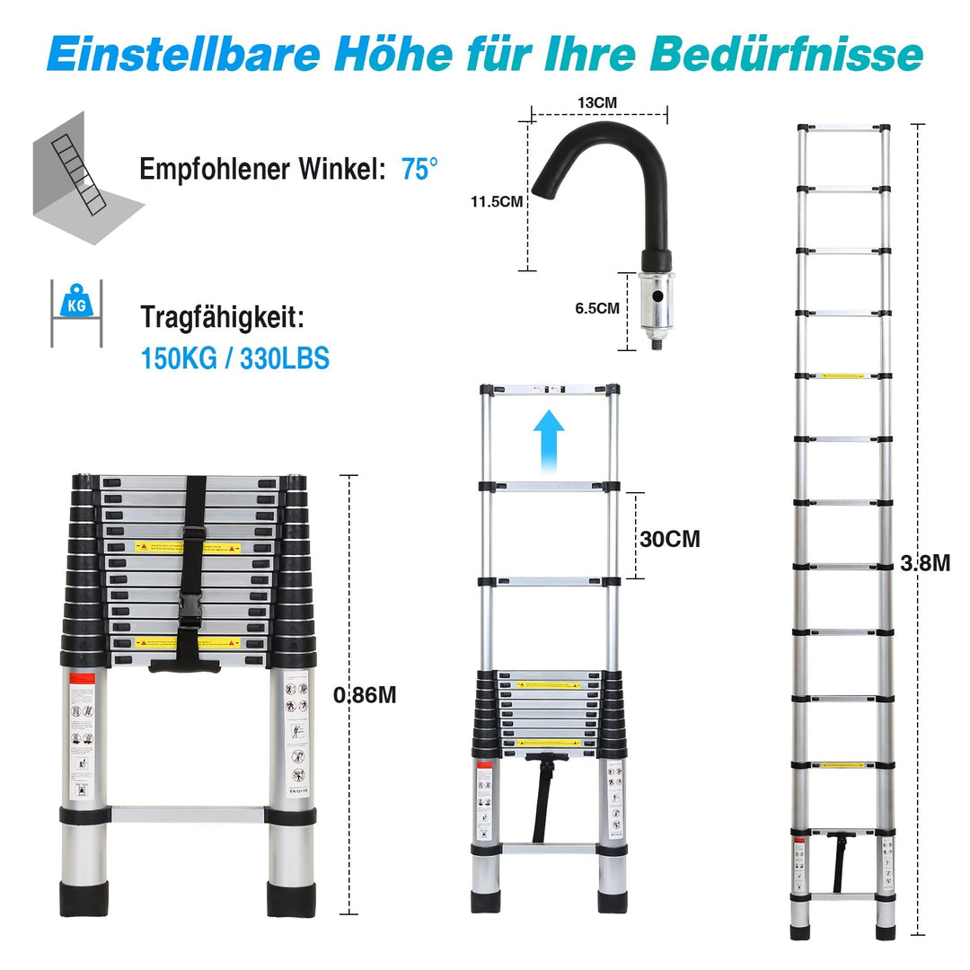 Telescopic ladder with 2 detachable hooks | Kalsten