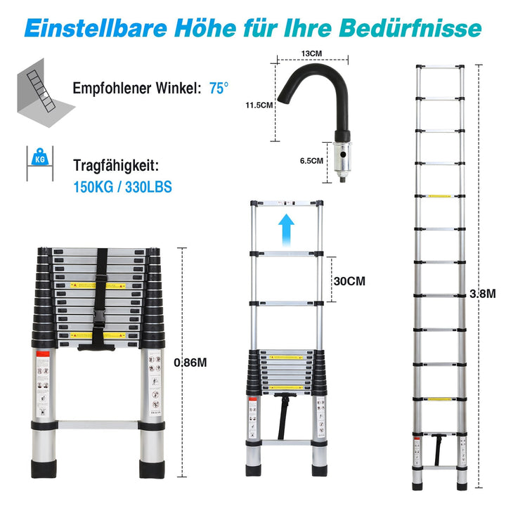 Telescopic ladder with 2 detachable hooks | Kalsten