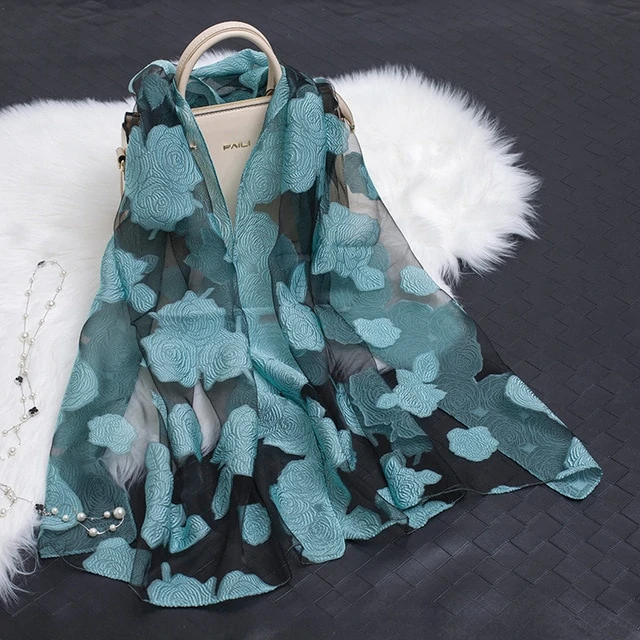 Kalsten | Silk scarf with cut flowers hollow motif