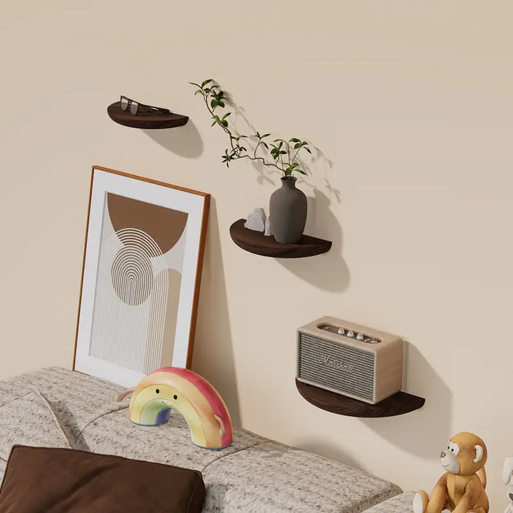 Kalsten | Half-Round Wooden Floating Shelf - Modern Wall-Mounted Display for Home & Bathroom