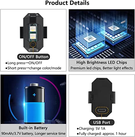 Kalsten | 7 Colour LED Aircraft Strobe Light with USB Charging