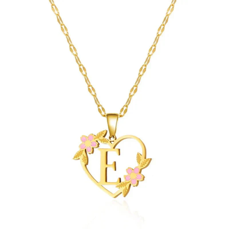 Kalsten | Dainty Floral Accented Heart Letter Initial Necklace