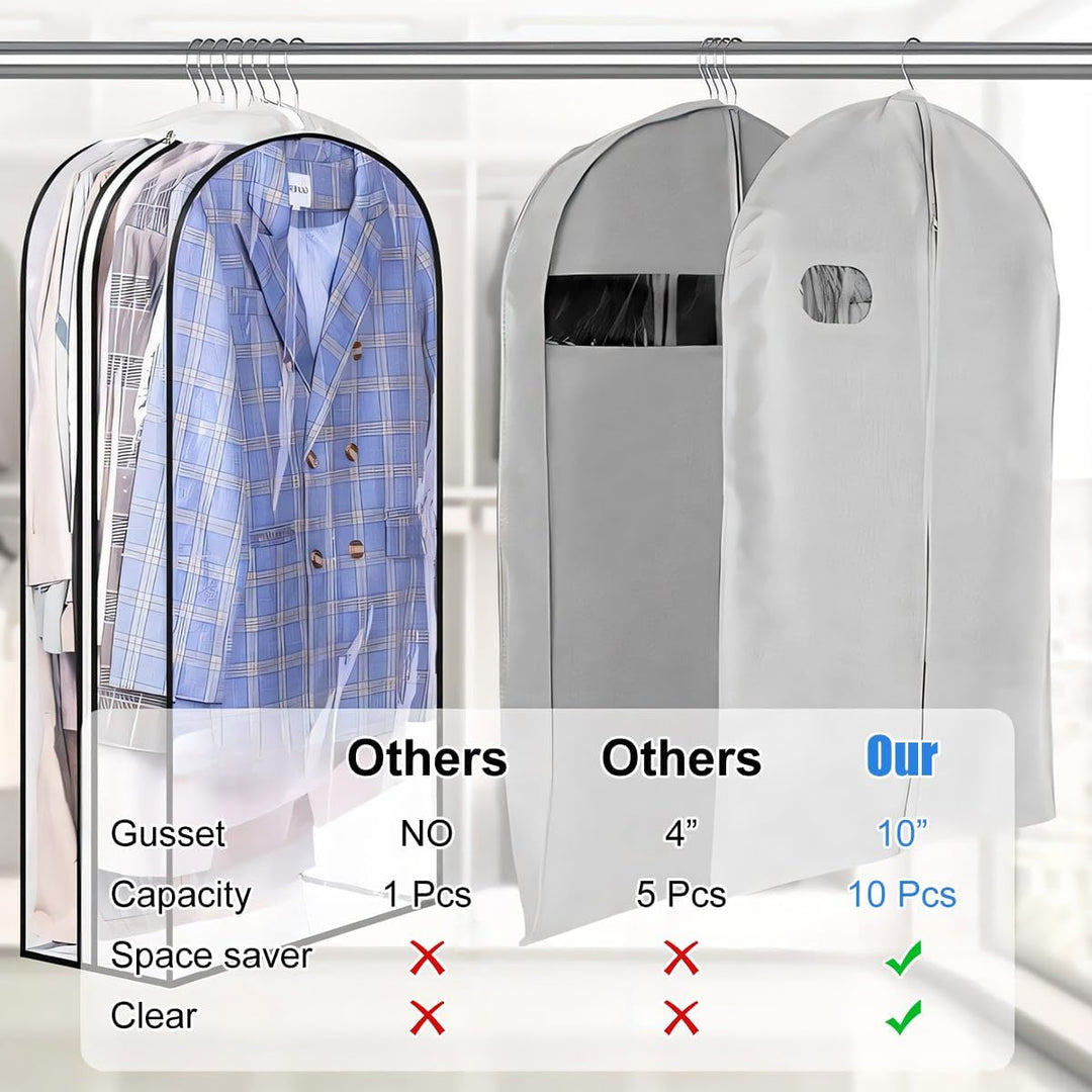 Kalsten | Clear Gusseted Garment Covers – 3-Pack Storage Bags with Side Zipper (Buy 1, Take 1 FREE)