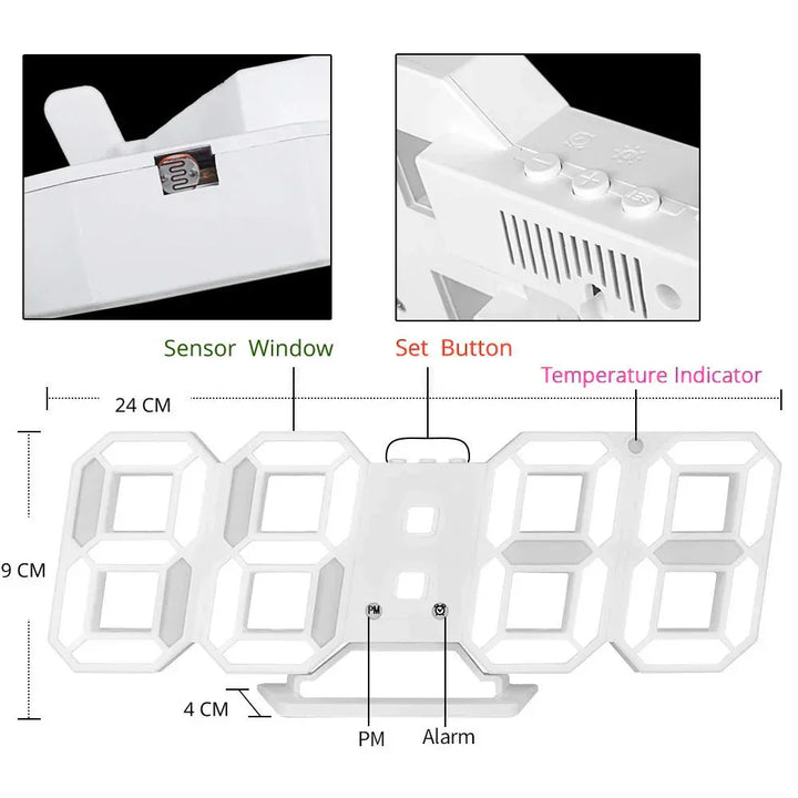3D LED Wall Clock with Dimmable Digital Display
