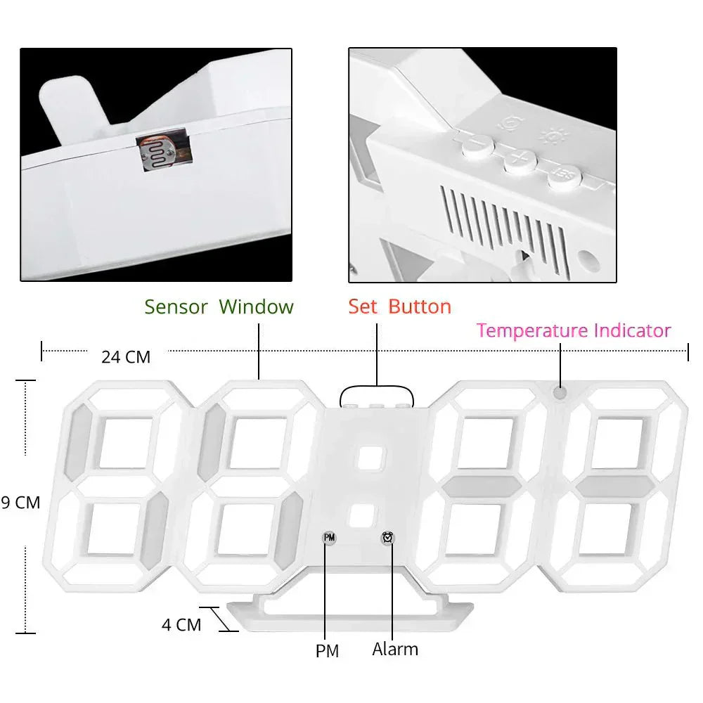 Kalsten | Digital 3D LED Wall Clock – Modern Design with Dimming Function and Optimal Visibility