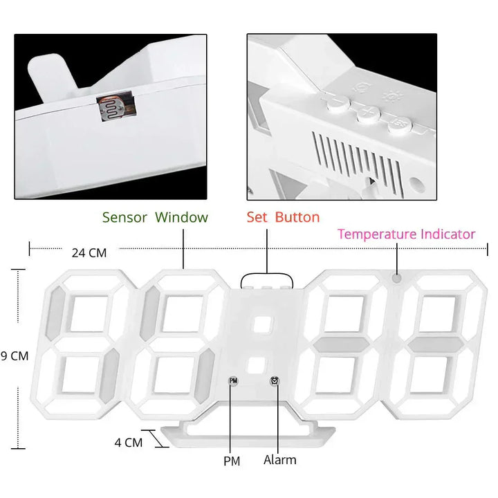 Kalsten | Digital 3D LED Wall Clock – Modern Design with Dimming Function and Optimal Visibility