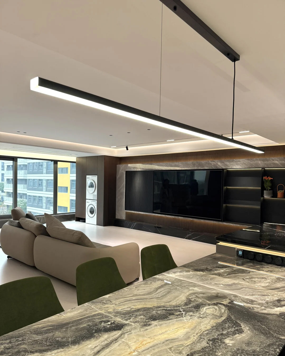 Linear Pendant Light Metal 39 in Adjustable Kitchen Island LED Warm White 3000K-6000K Modern Dining Room Hanging Lamp | Kalsten